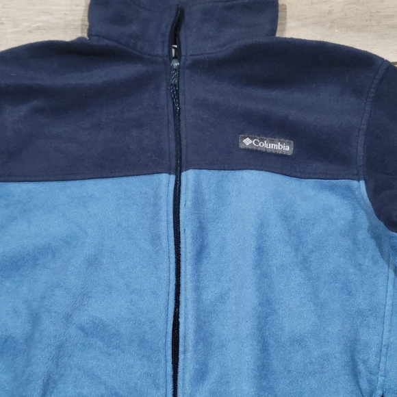 Columbia Fleece Mens Large Blue On Blue Zip Up Jacket Lightweight - Picture 2 of 8